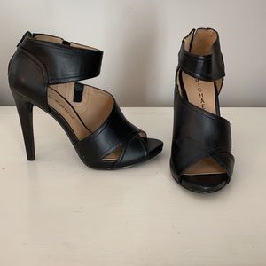 black leather heels